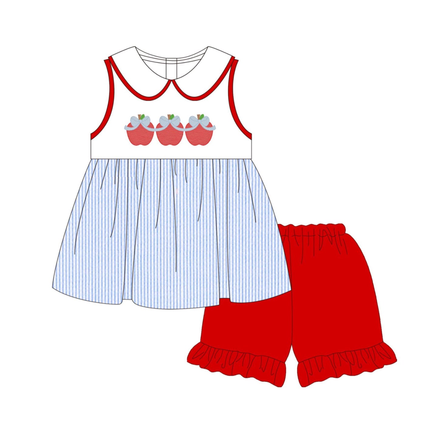 preorder GSSO3501 Back To School Apple Sleeveless Red Shorts Girls Set