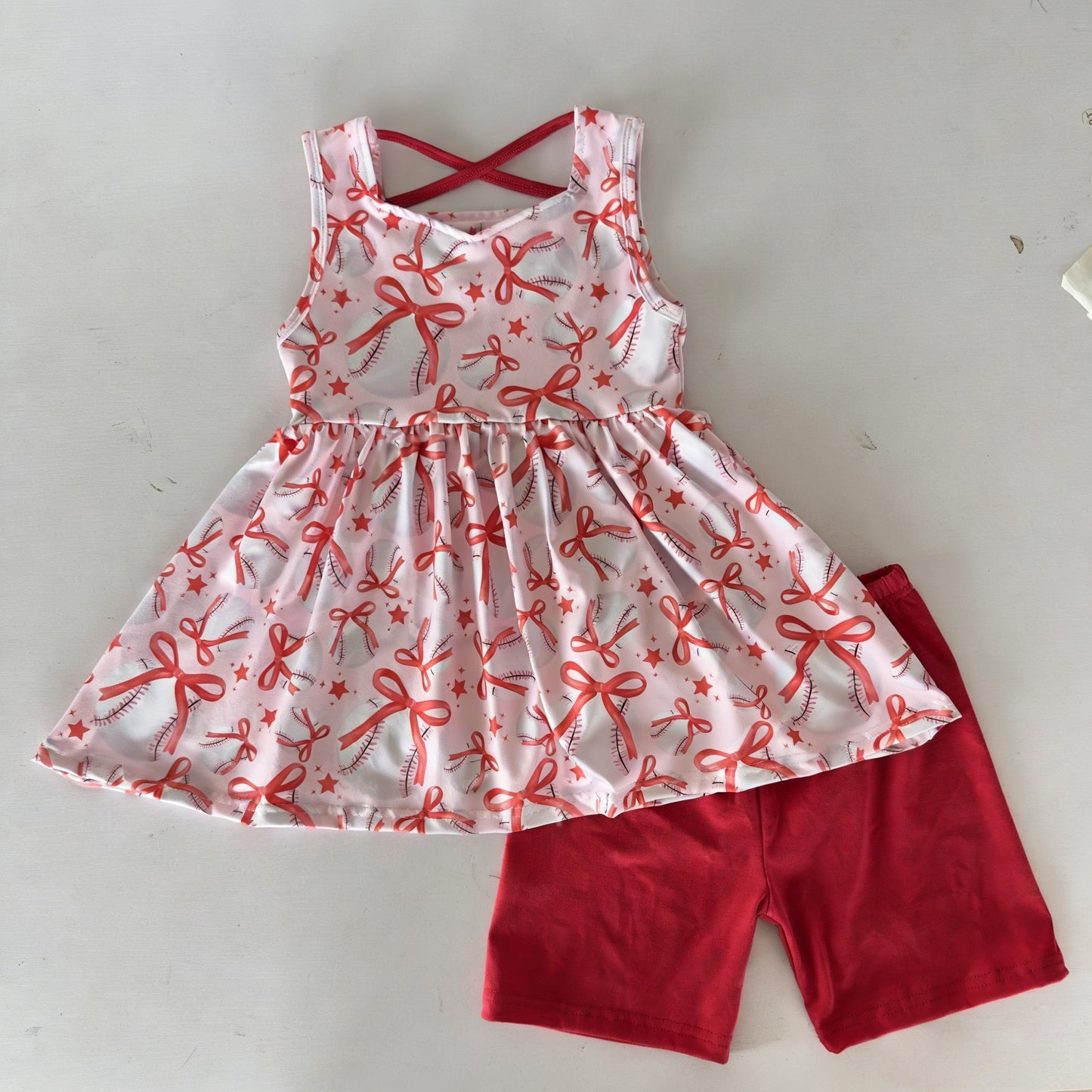 preorder GSSO3544 Baseball Bows Sleeveless Shorts Girls Set
