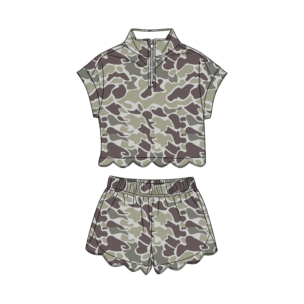 preorder GSSO3562 Scallop Camo Short Sleeve Shorts Girls Set