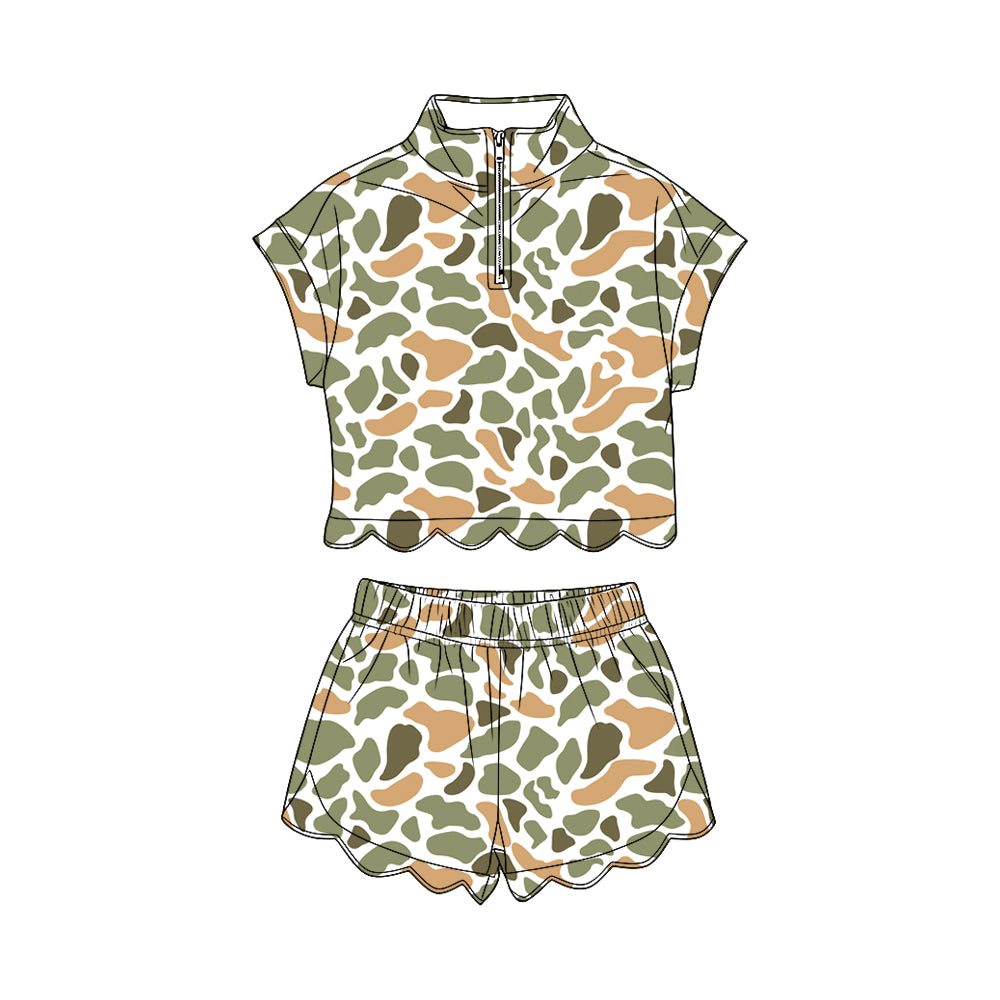 preorder GSSO3568 Scallop Camo Short Sleeve Shorts Girls Set