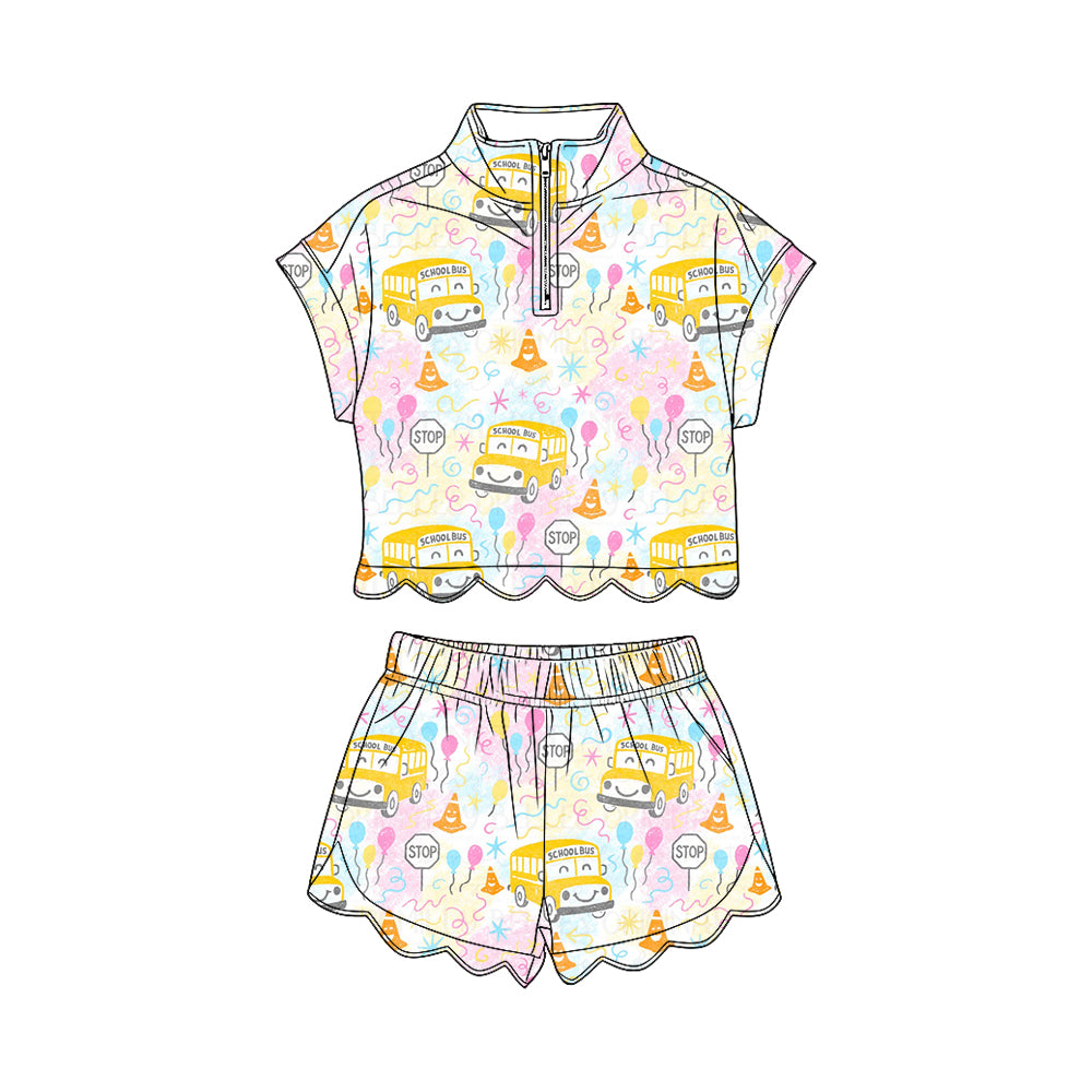 preorder GSSO3583 Scallop Back To School Short Sleeve Shorts Girls Set