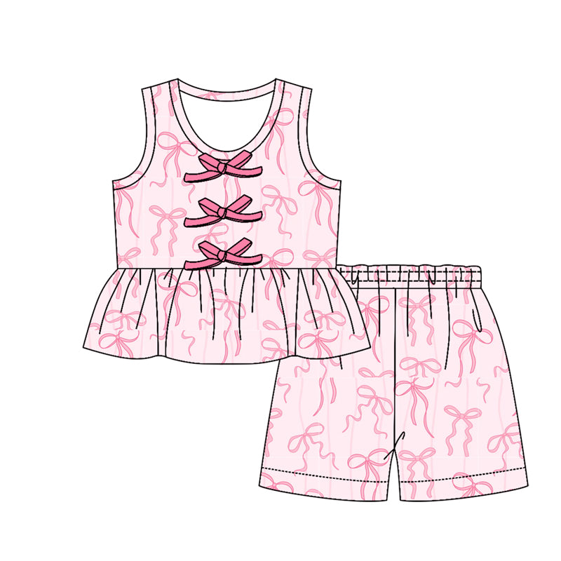 preorder GSSO3588 Pink Bows Sleeveless Shorts Girls Set