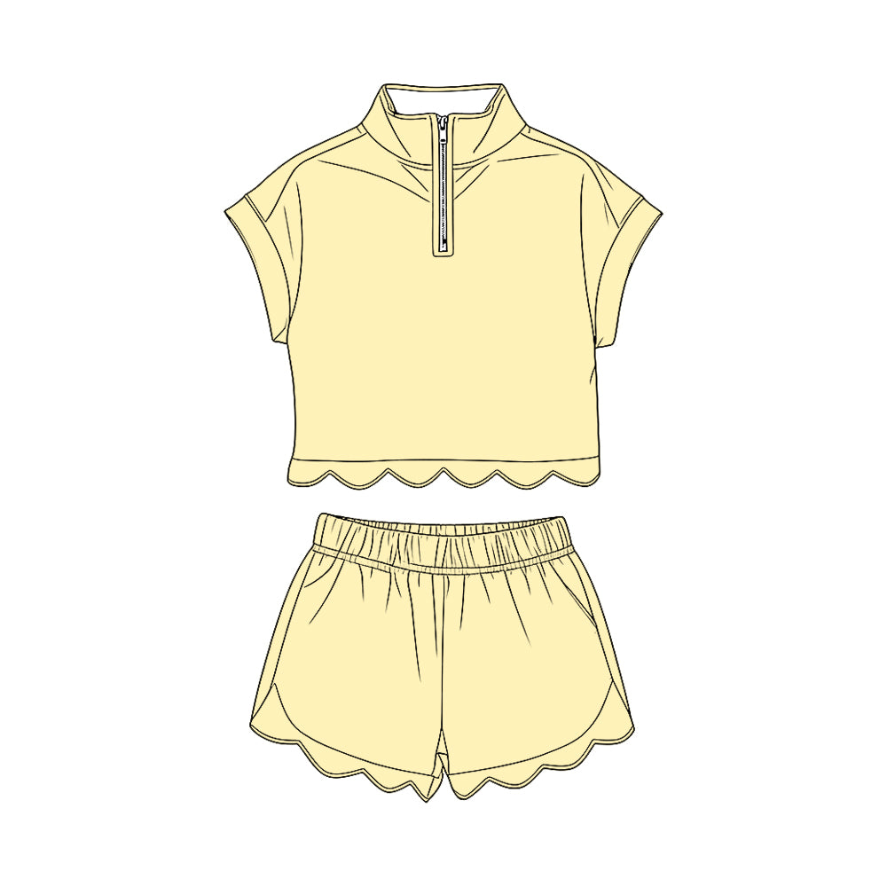 preorder GSSO3594 Light Yellow Short Sleeve Shorts Girls Set