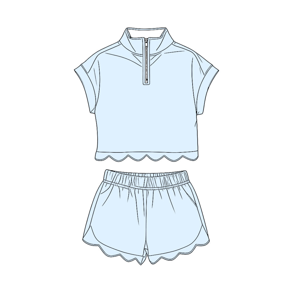 preorder GSSO3595 Light Blue Short Sleeve Shorts Girls Set