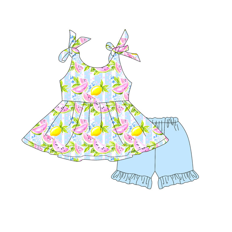 preorder GSSO3610 Watermelon Lemon Sleeveless Light Blue Shorts Girls Set