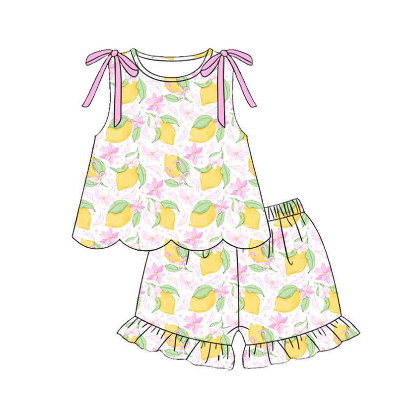 preorder GSSO3612 Lemon Flowers Sleeveless Shorts Girls Set