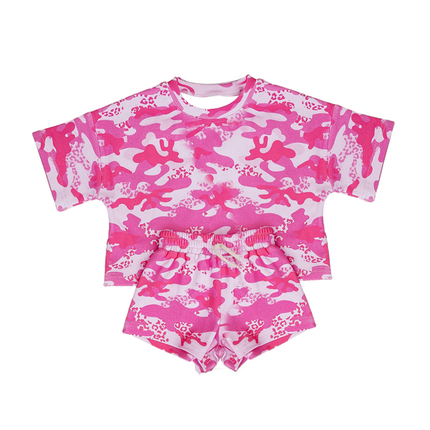 preorder GSSO3650 Pink Camo Short Sleeve Shorts Girls Set