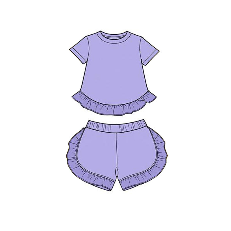 preorder GSSO3656 Purple Short Sleeve Shorts Girls Set