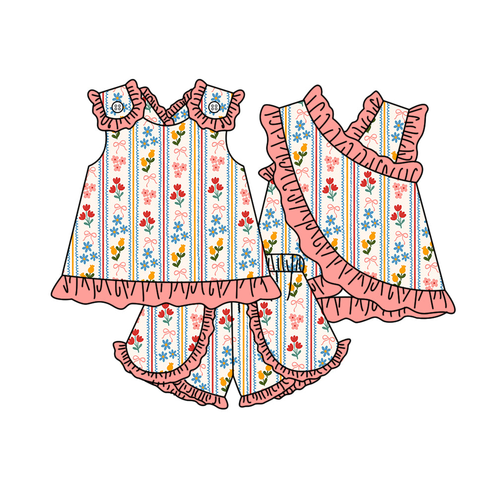 preorder GSSO3680 Flowers Pink Sleeveless Shorts Girls Set