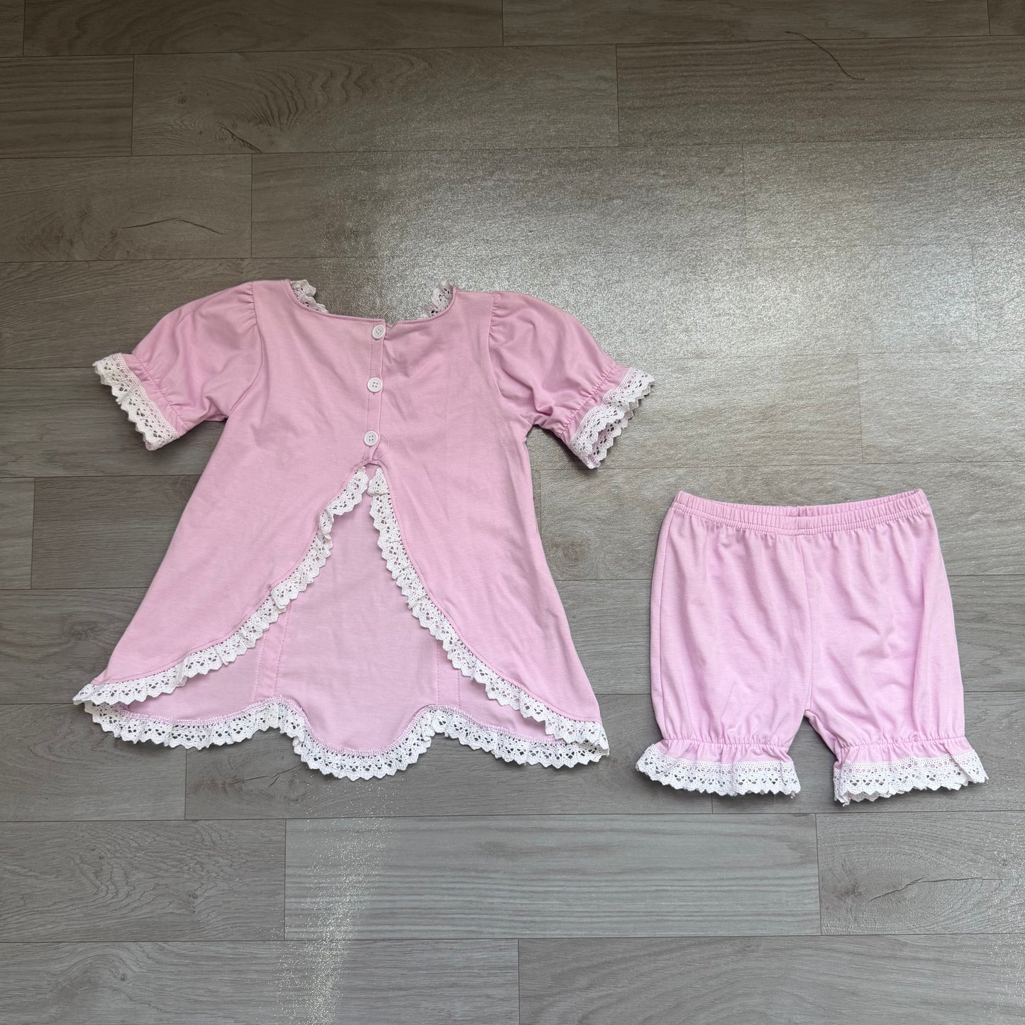 preorder Samples GSSO3681 Pink Lace Short Sleeve Shorts Girls Set
