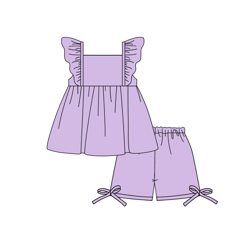 preorder GSSO3693 Purple Flutter Sleeve Shorts Girls Set