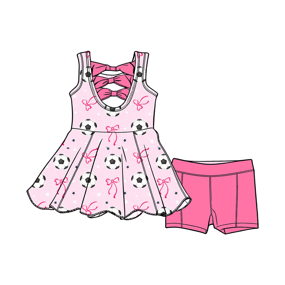 preorder GSSO3697 Soccer Bows Sleeveless Pink Shorts Girls Set