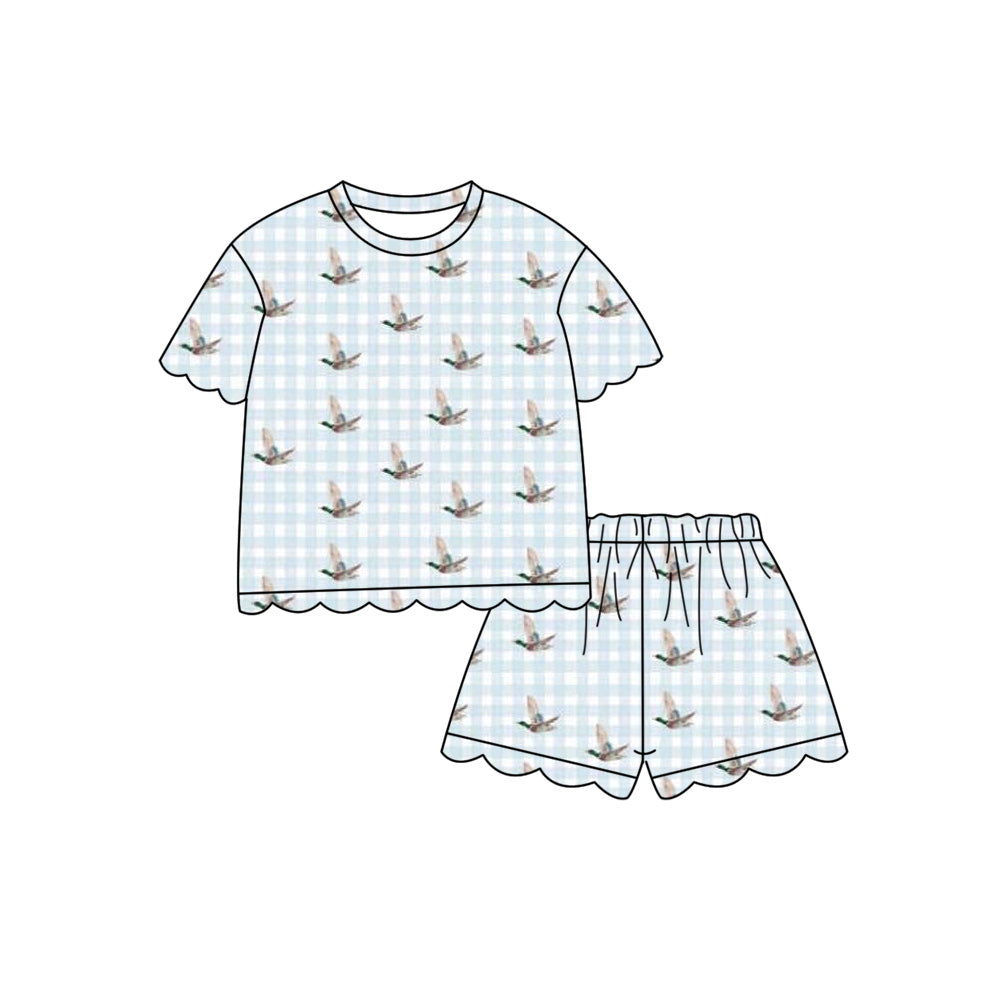 preorder GSSO3725 Scallop Hunting Mallard Duck Checkered Short Sleeve Shorts Girls Set