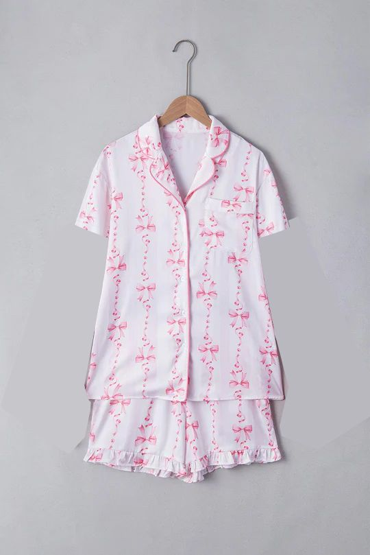 preorder GSSO3726 Pink Bows Short Sleeve Shorts Girls Set