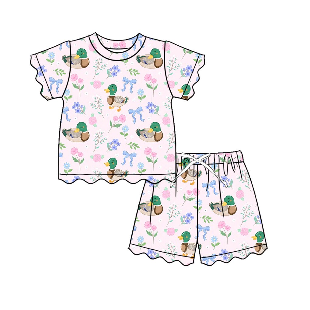 preorder GSSO3737 Scallop Mallard Duck Bows Short Sleeve Shorts Girls Set