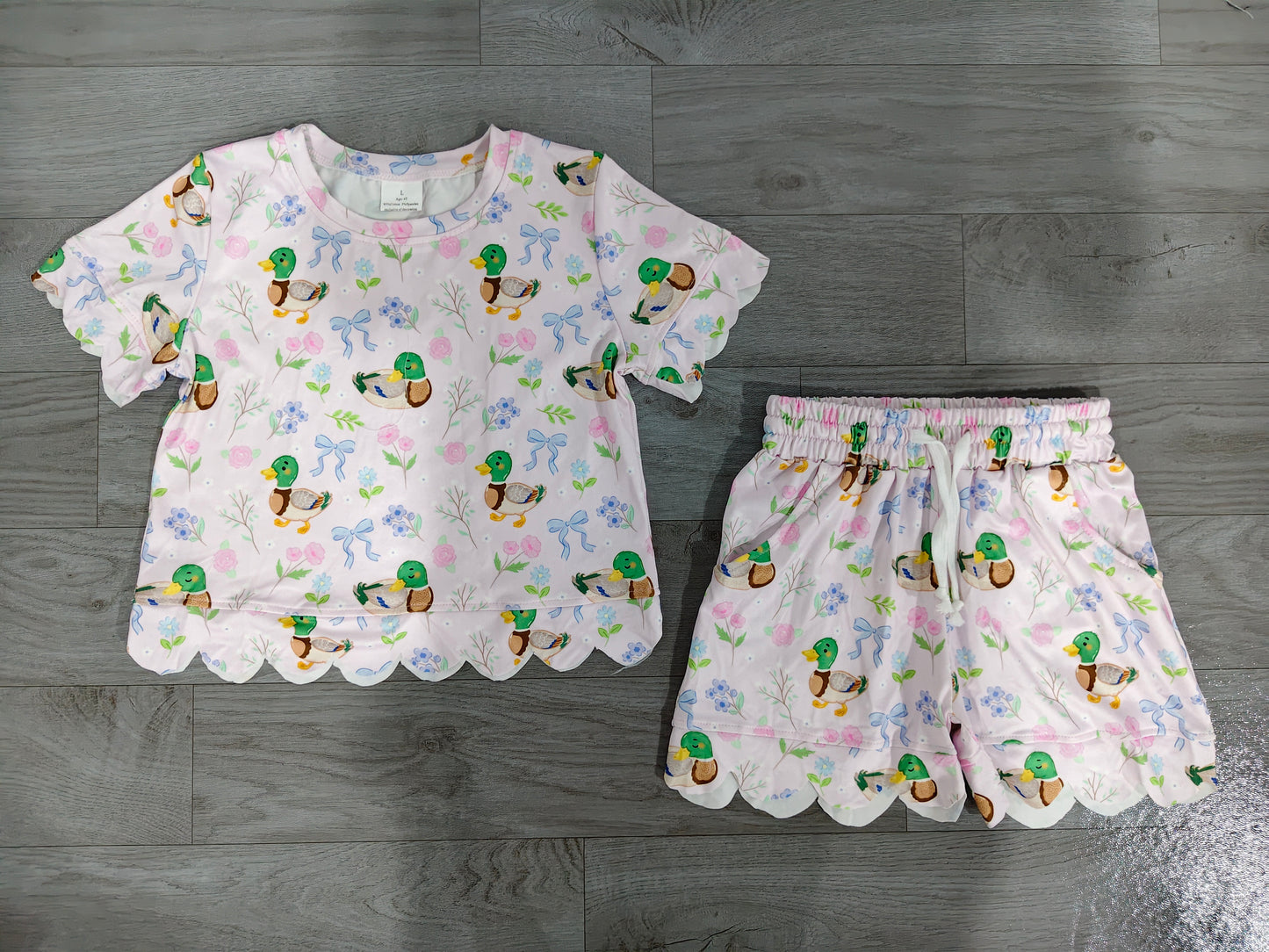 preorder Samples GSSO3737 Scallop Mallard Duck Bows Short Sleeve Shorts Girls Set