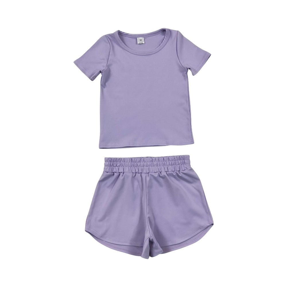 GSSO3759 Yoga Purple Short Sleeve Shorts Girls Set