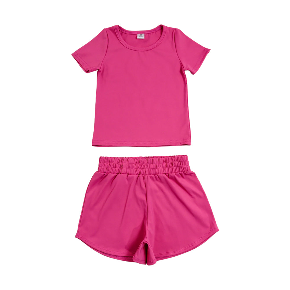 GSSO3764 Yoga Hot Pink Short Sleeve Shorts Girls Set