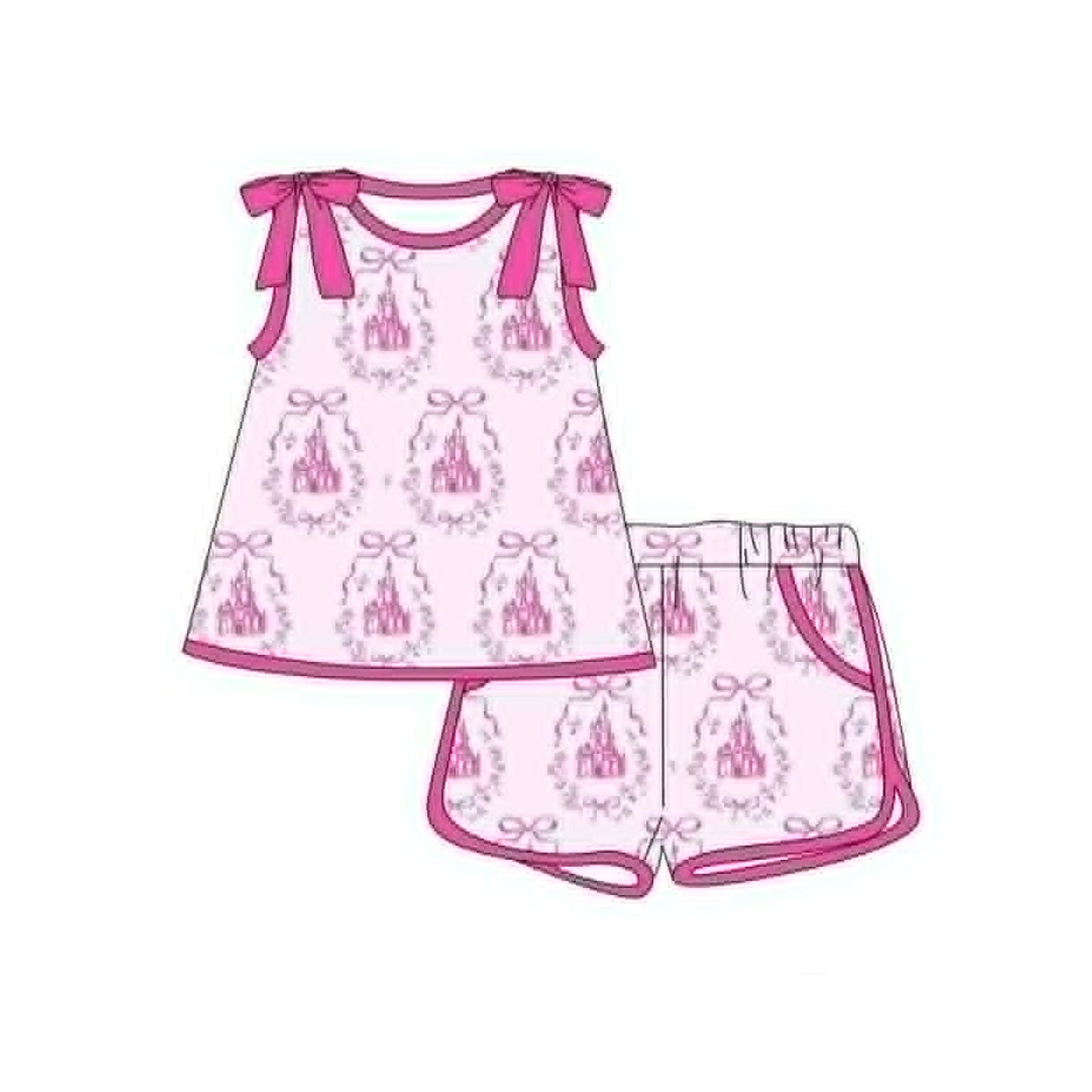 preorder GSSO3774 Pink Castle Bows Sleeveless Shorts Girls Set