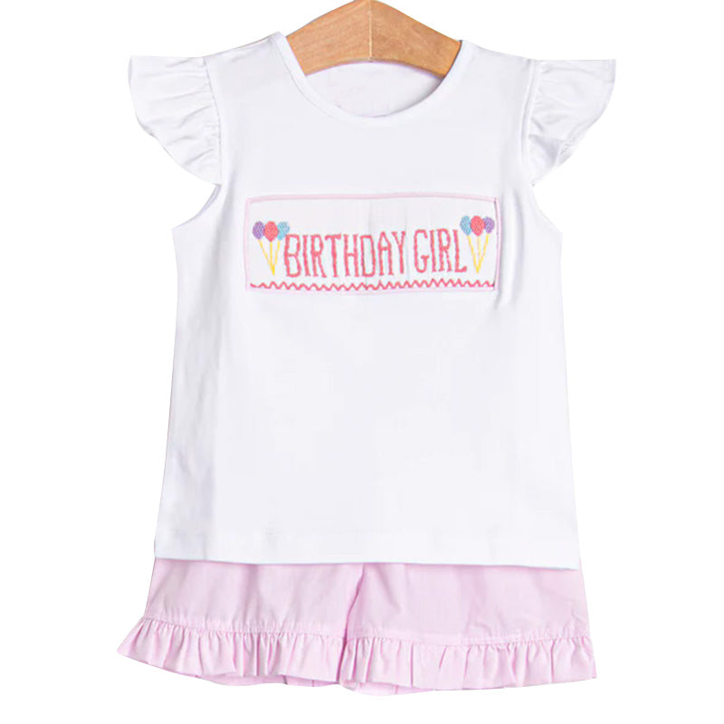 preorder GSSO3790 Birthday Girl Flutter Sleeve Pink Shorts Girls Set