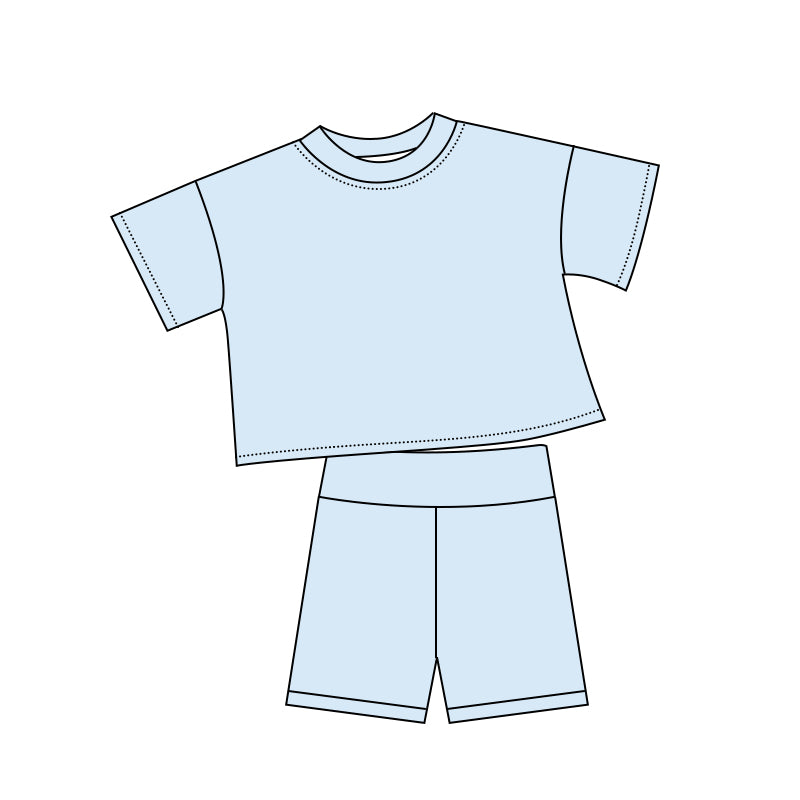preorder GSSO3796 Light Blue Short Sleeve Shorts Girls Set