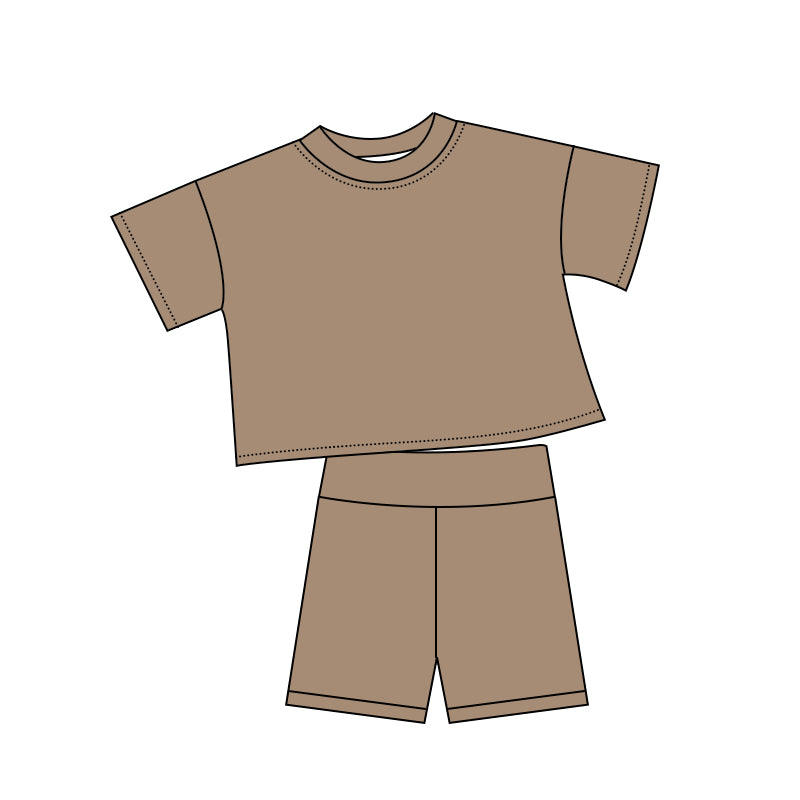 preorder GSSO3801 Khaki Short Sleeve Shorts Girls Set