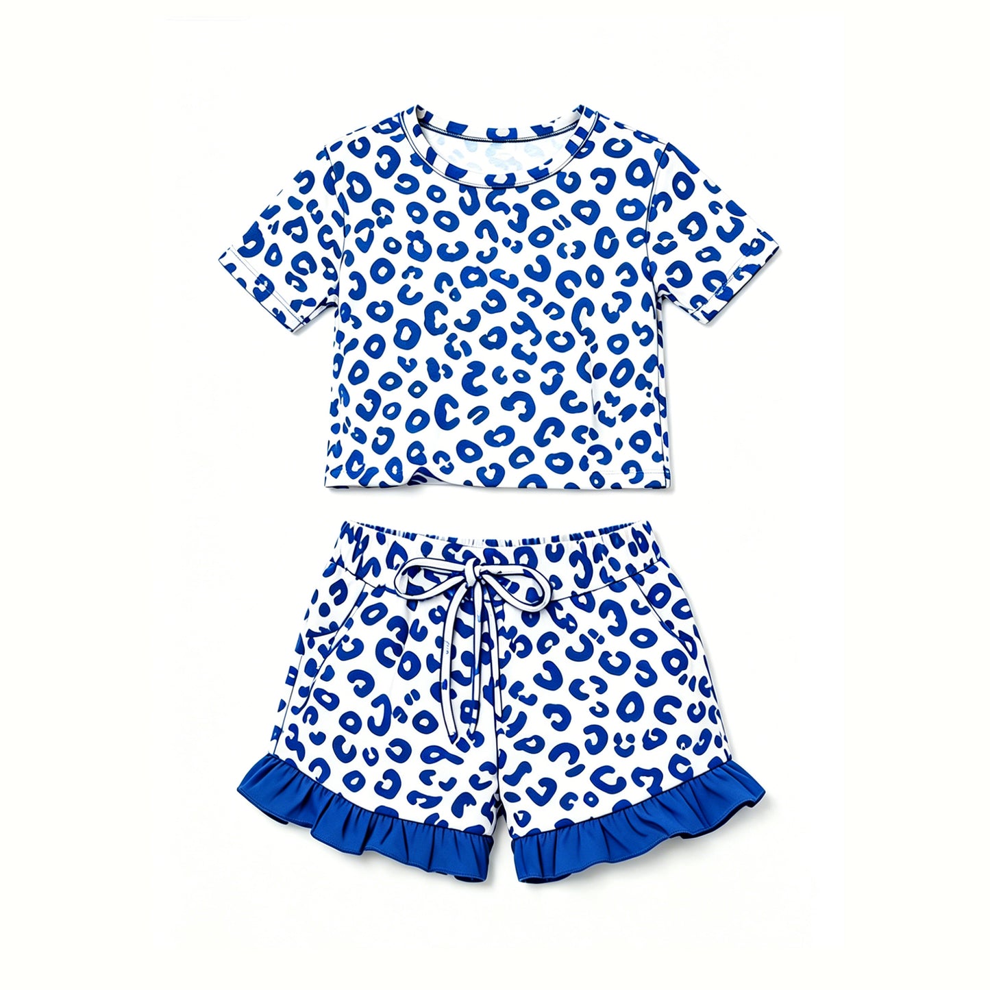 preorder GSSO3813 Leopard Grey Short Sleeve Shorts Girls Set