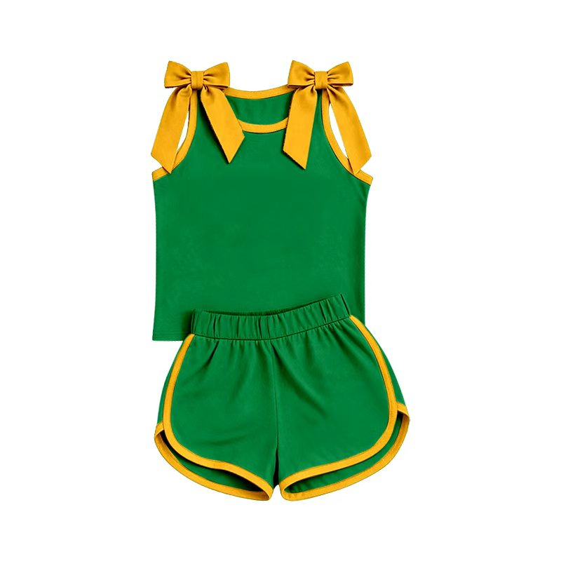 preorder GSSO3850 Cotton Green Bows Sleeveless Shorts Girls Set