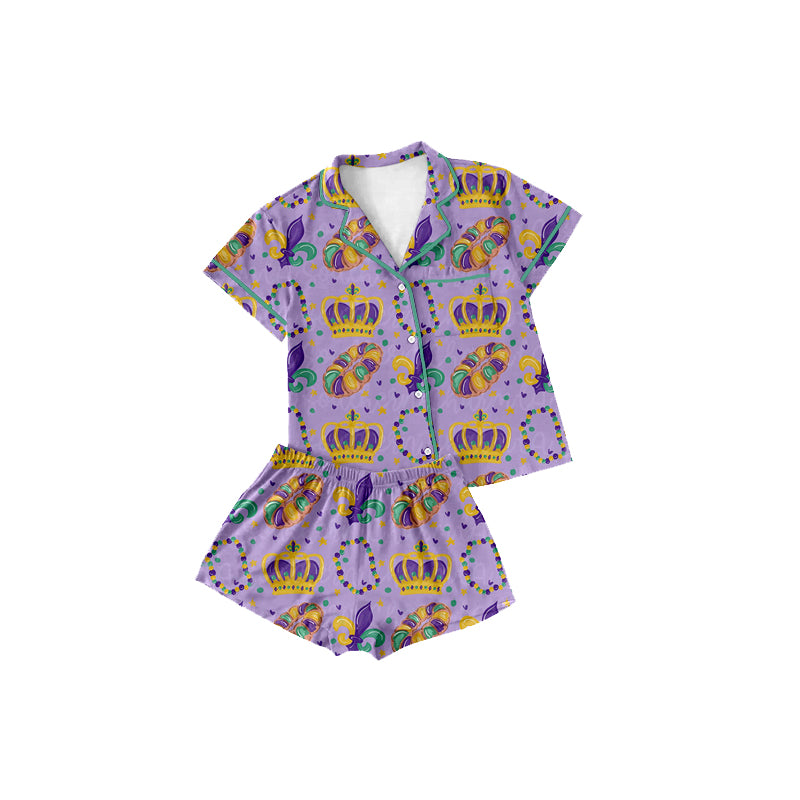 preorder GSSO3862 Mardi Gras Purple Short Sleeve Shorts Girls Pajamas