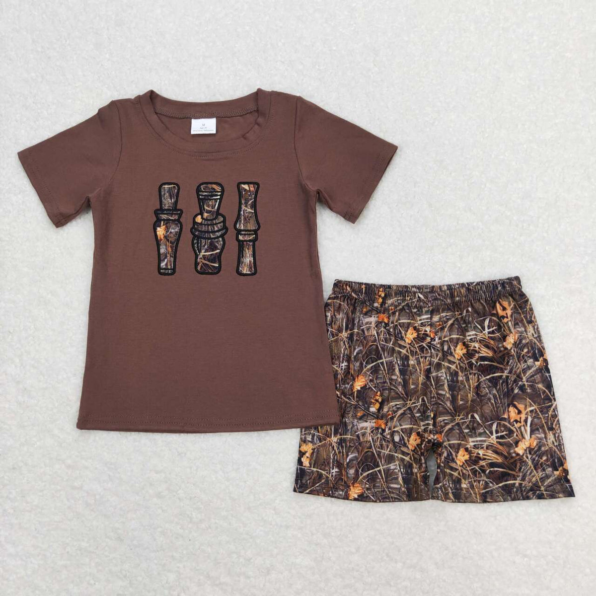 BSSO0780 duck call short sleeve hunting branch shorts boys set