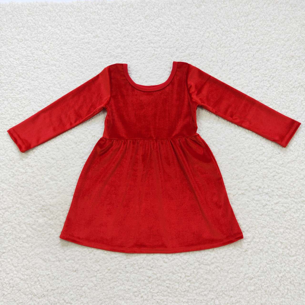 GLD0335 Velvet red long sleeve girls dress
