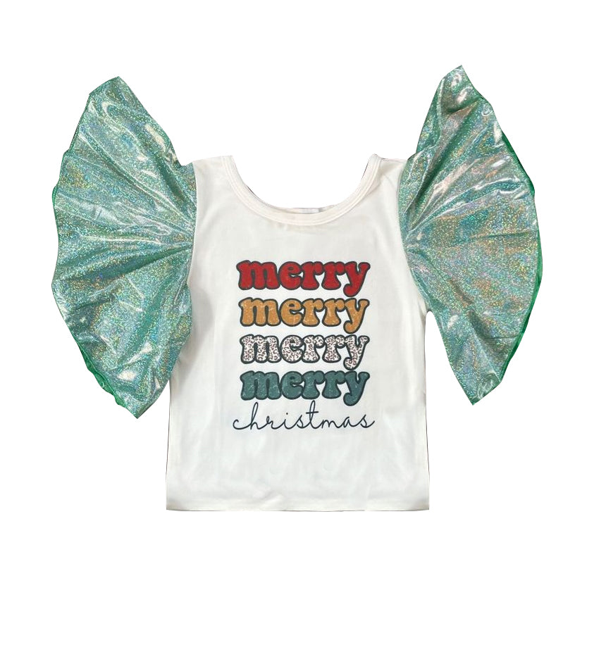 preorder GT0285 Merry Christmas green short sleeve girls top