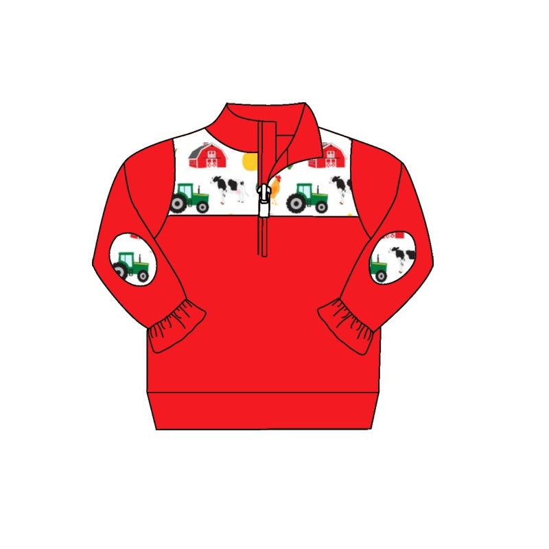 preorder GT0321 Farm tractor chick red long sleeve girls pullover