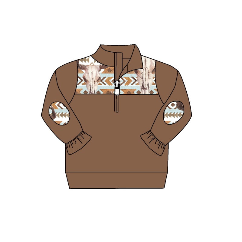 preorder GT0322 Western cow aztec long sleeve girls pullover