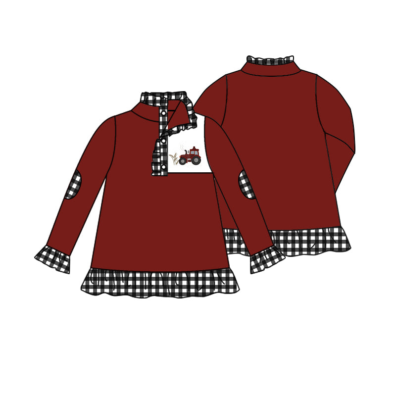 preorder GT0379 Farm tractor dark red long sleeve girls pullover
