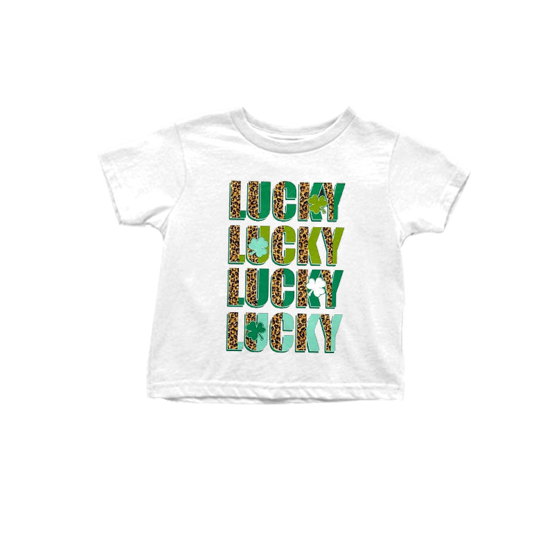 preorder GT0389 Saint Patrick lucky white short sleeve girls t-shirt