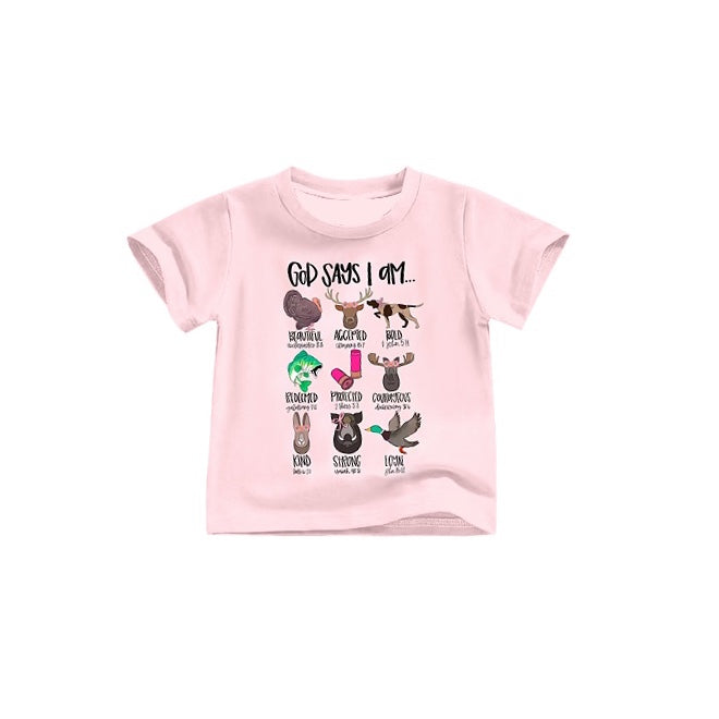 preorder GT0396 Farm God says i am animals pink short sleeve girls t-shirt