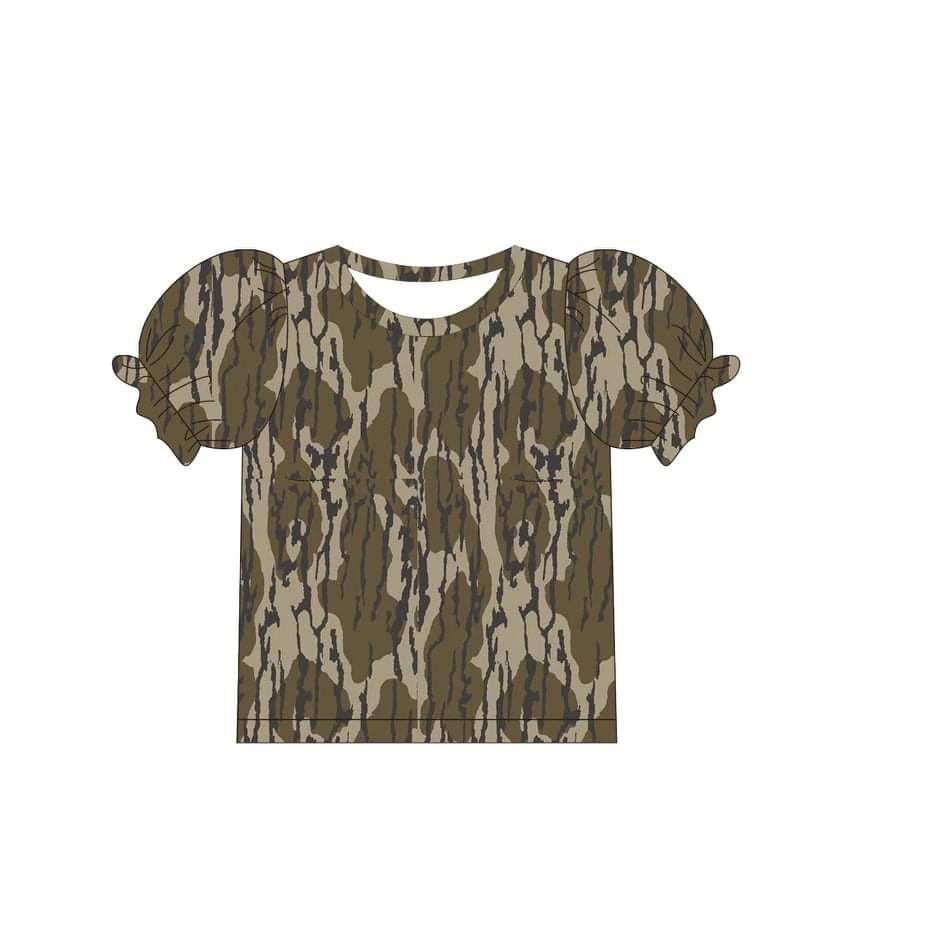 preorder GT0495 dark green camo short sleeve girls top
