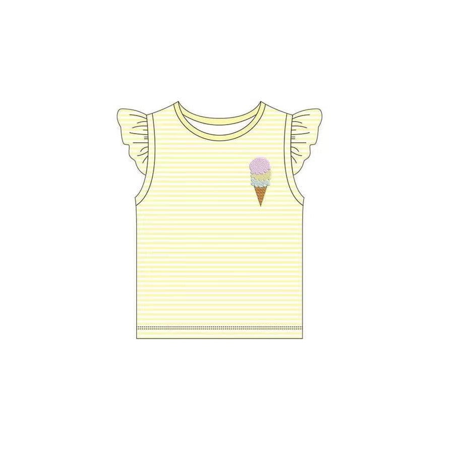 preorder GT0579 cartoon cute ice yellow striped flutter sleeve girls top