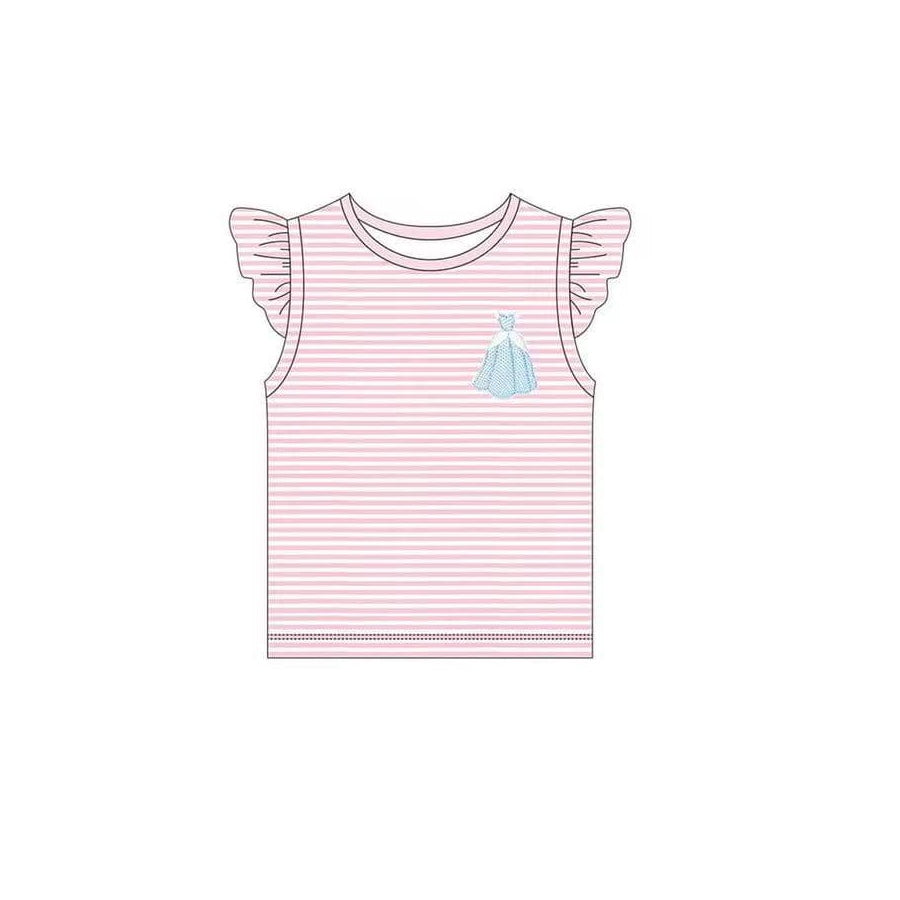 preorder GT0580 cartoon cute princess dress pink striped flutter sleeve girls top
