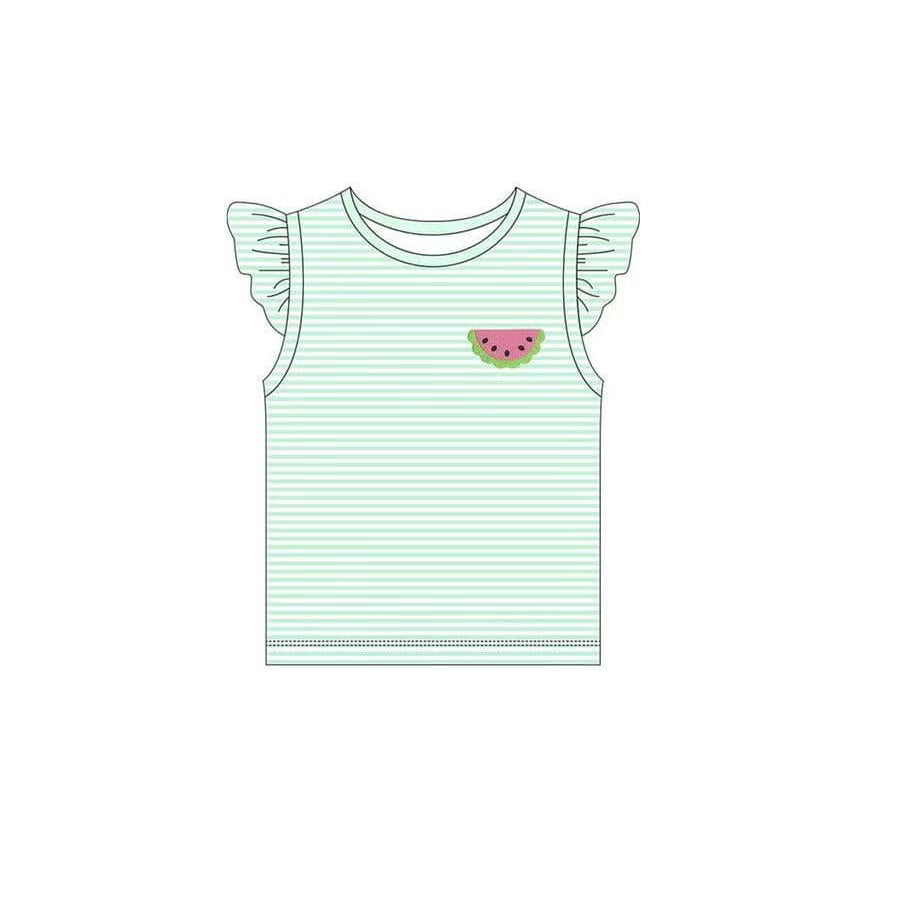 preorder GT0581 cute watermelon green striped flutter sleeve girls top