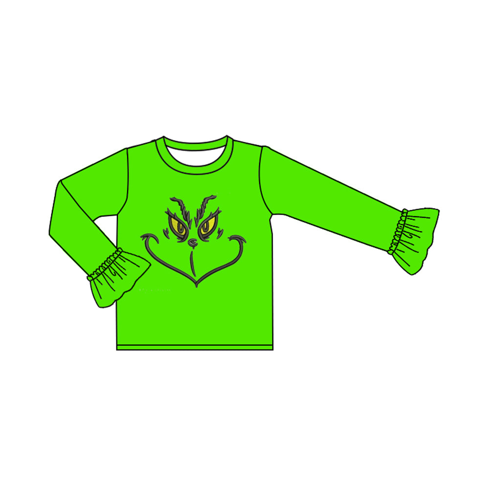 preorder GT0609 Christmas green face long sleeve girls top