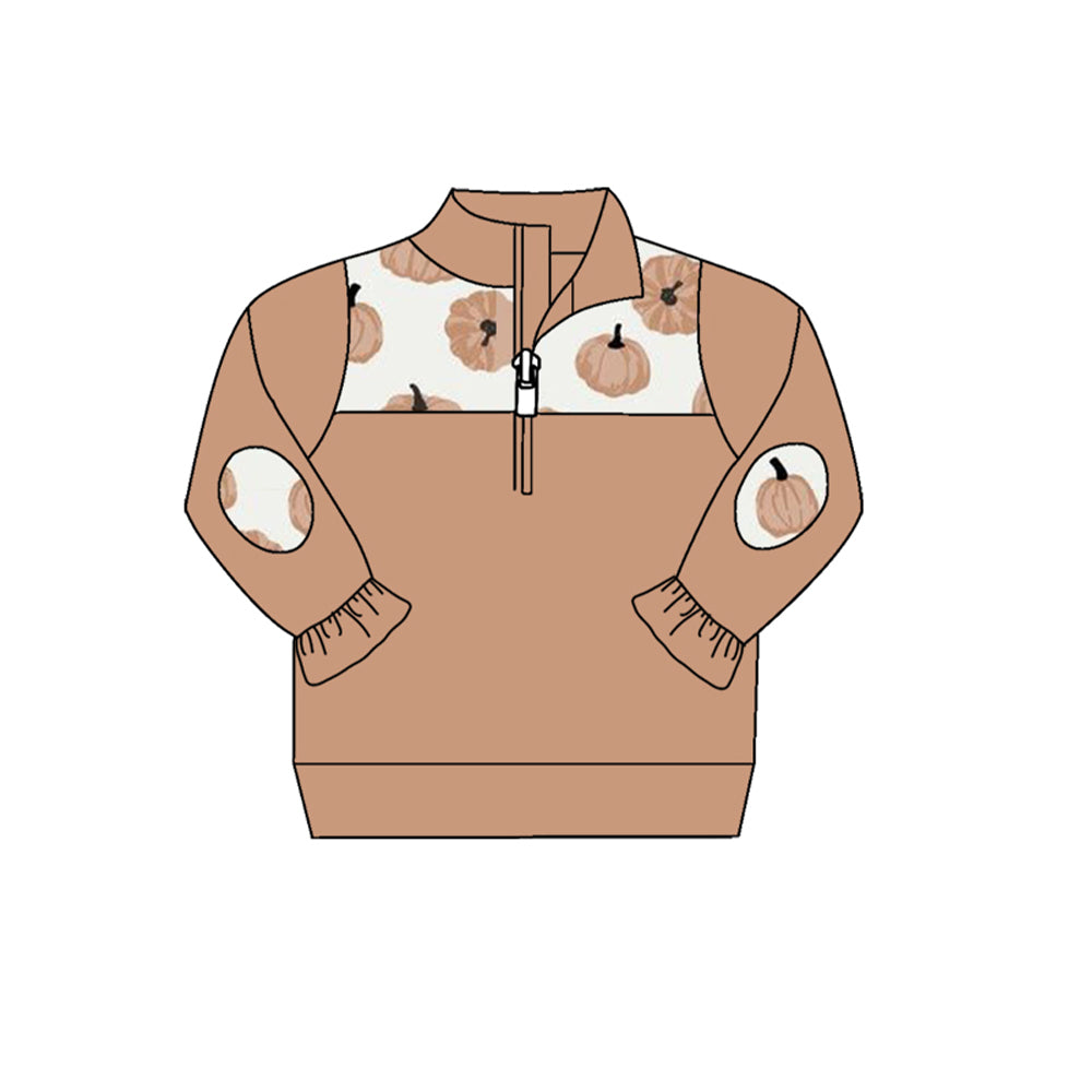 preorder GT0647 Autumn pumpkin brown long sleeve girls pullover