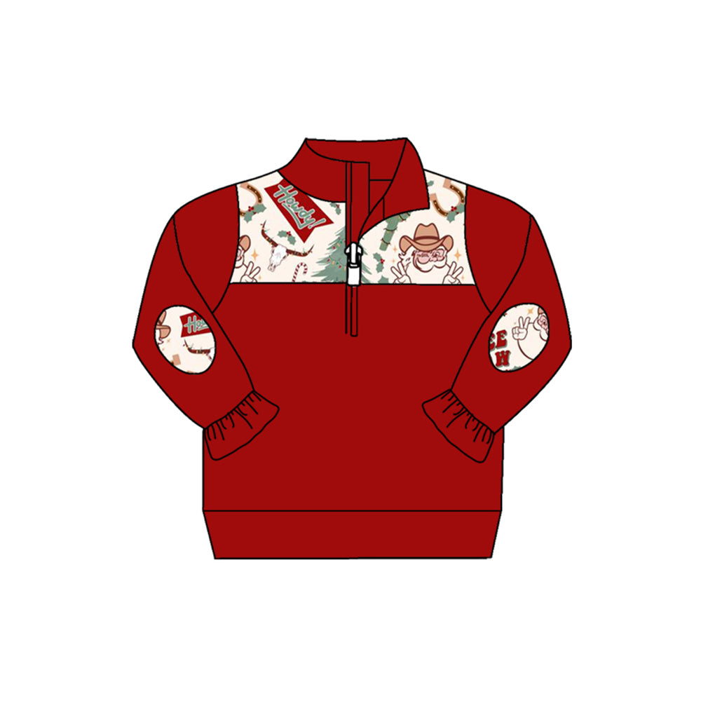 preorder GT0655 Christmas howdy Santa tree red long sleeve girls pullover