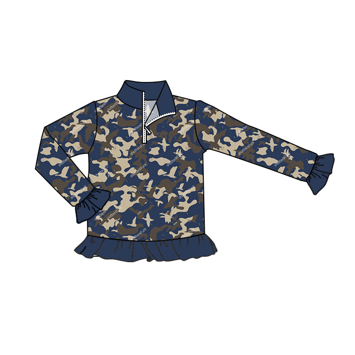 preorder GT0672 navy blue camo long sleeve girls pullover