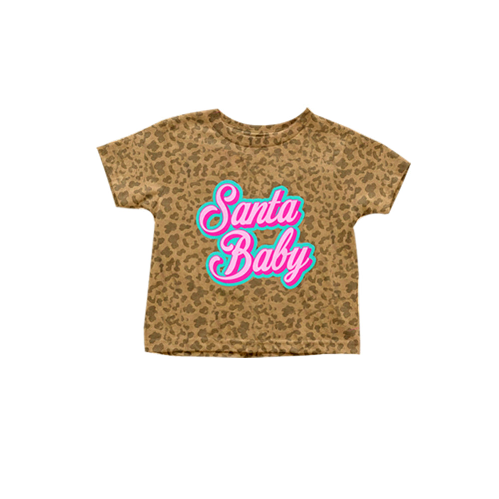 preorder GT0723 Christmas Santa baby leopard short sleeve girls top