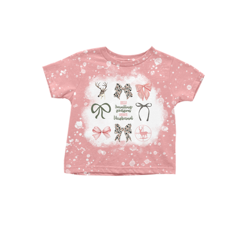 preorder GT0748 hunting deer bows pink short sleeve girls top