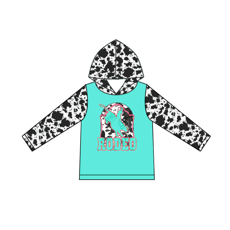 preorder GT0777 Western rodeo cow print green hoodie long sleeve girls pullover