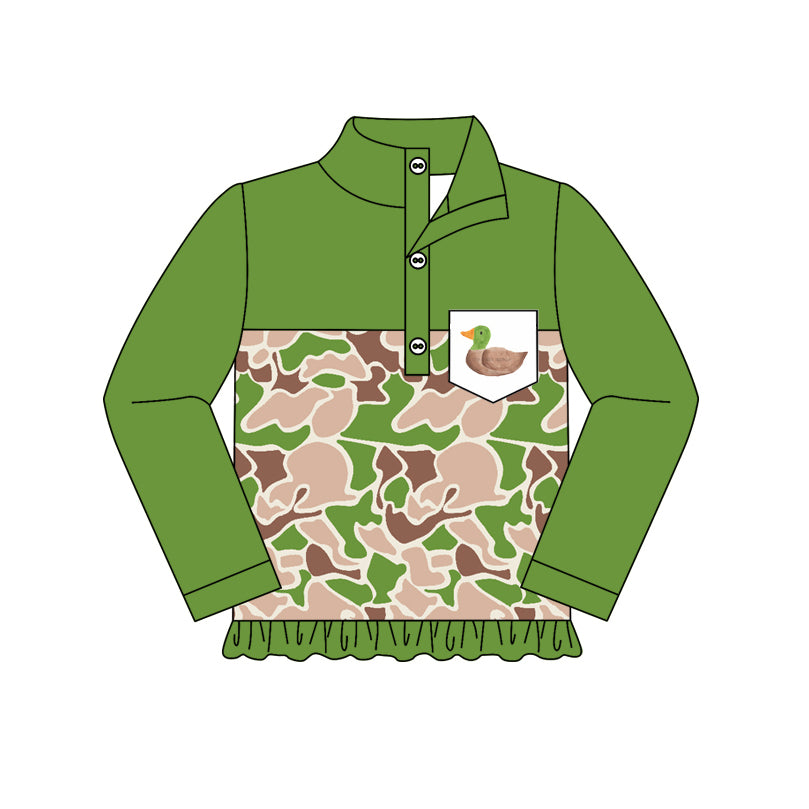 preorder GT0786 green pink camo mallard duck pocket zipper long sleeve girls pullove