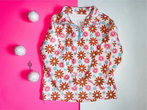 preorder GT0791 cute colorful flowers zipper long sleeve girls pullover girls top